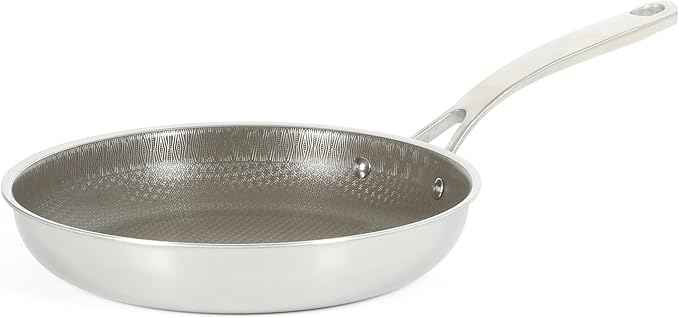 Martha Stewart Badgley Hybrid Nonstick 9.5 Inch TriPly Stainless Steel Fry Pan & Stay Cool Handle - Laser Etched Non-Toxic Perfect Sear Nonstick Skillet - Dishwasher and Induction Safe