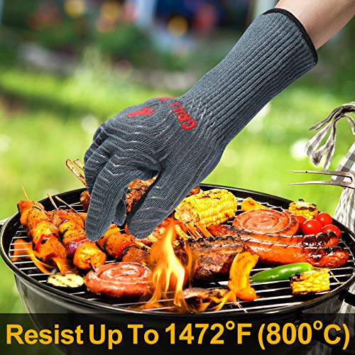 BBQ Gloves Oven Gloves 1472℉ Extreme Heat Resistant (Gray / One Size Fits Most(Long Cuff))