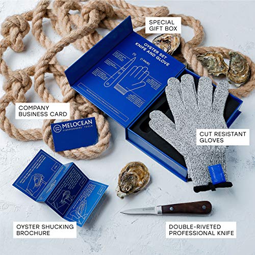 Professional Oyster Shucking Knife and Gloves Set in Gift Box (Size S)