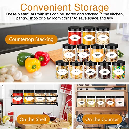 8 OZ Plastic Jars with Lids (8OZ 48Pcs Black)