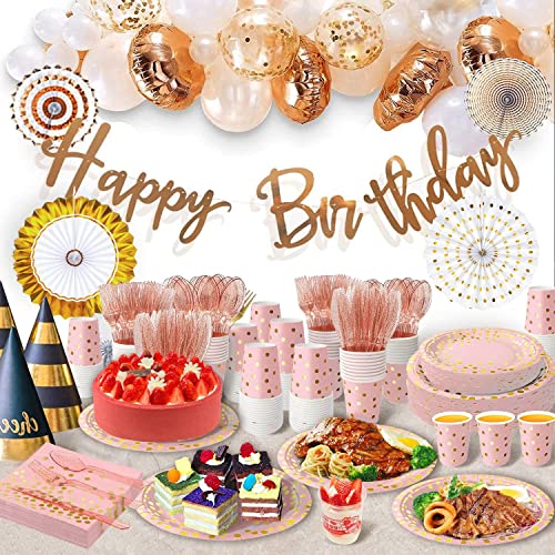 350PCS Pink and Gold Party Supplies (350 Count)