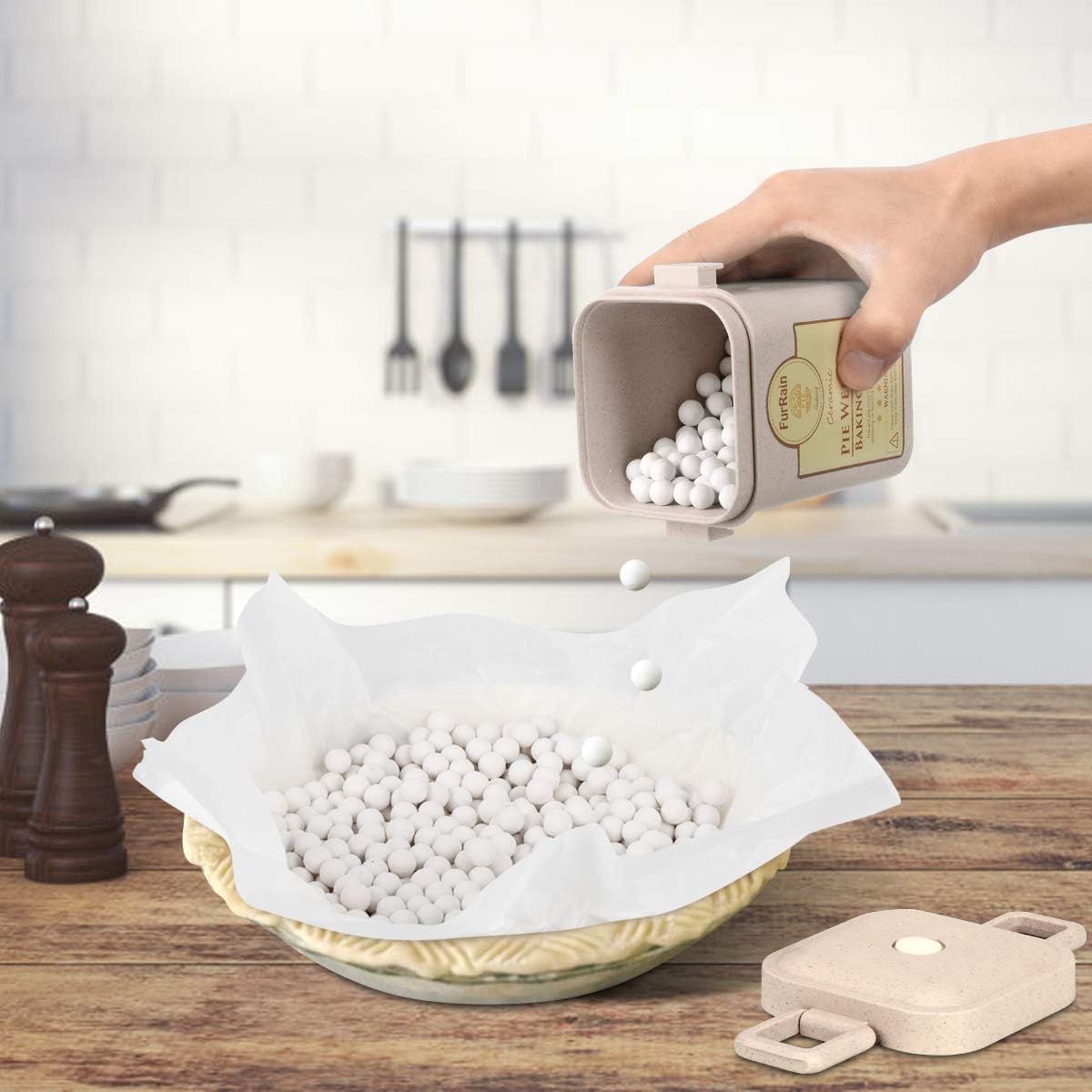Ceramic Pie Weights Reusable 10mm Baking Beans Pie Crust Weights Natural Ceramic Stoneware with Wheat Straw Container - HomeSpice
