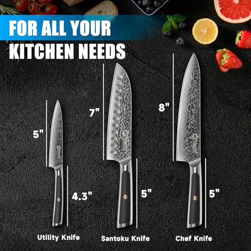 Damascus Kitchen Knife Set 3 Piece (Set of 3)