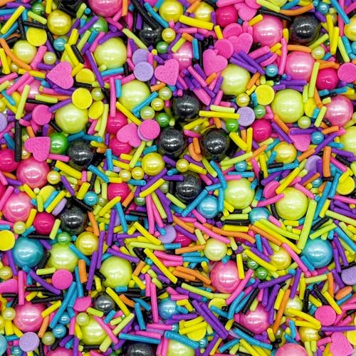 Pink & Black & Green & Yellow Sprinkles Mix Size Pearls Disco Themed Cake Decorations Cupcake Toppers Perfect for Wedding Valentine Christmas Supplies 4.58OZ (Pink&Black&Green&Yellow)