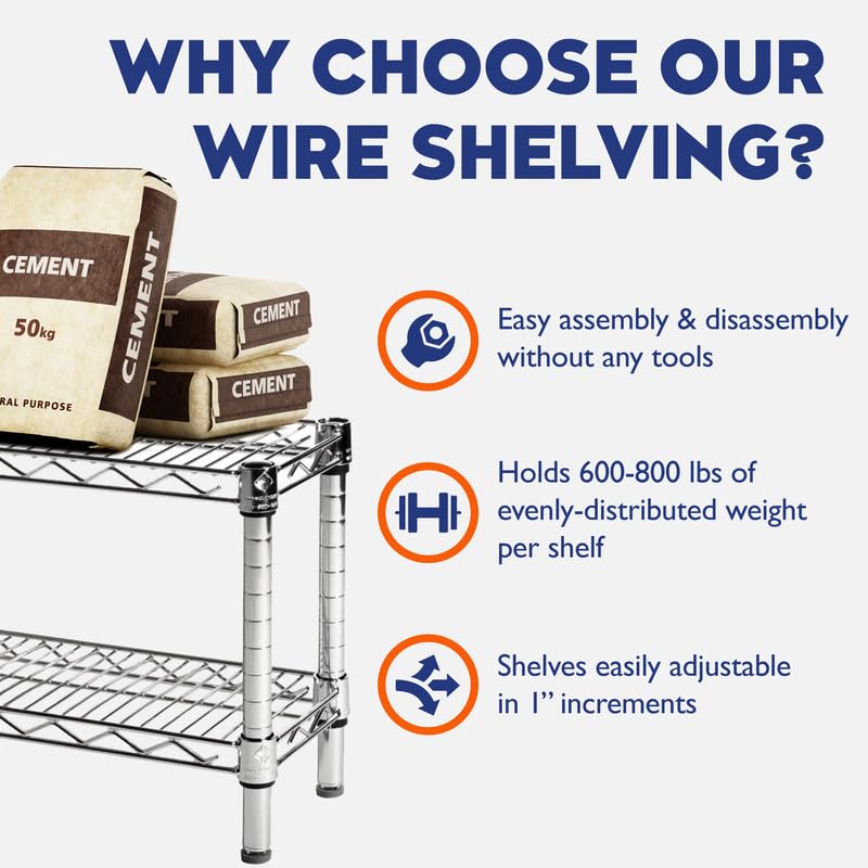Shelving Inc. 8" d x 48" w Chrome Wire Shelving with 3 Tier Shelves (3 Count)