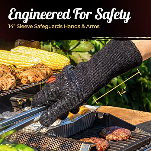 Grill Gloves Heat Proof for Men Grilling BBQ Heat Resistant Gloves (Full Black / Long Cuff - Medium Palm)