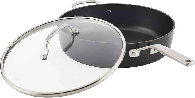 KitchenAid Hard Anodized Induction Nonstick Cookware Saute Pan/Jumbo Cooker with Lid and Helper Handle, Dishwasher Safe, 5 Quart Non Stick Sauteuse with Stainless Steel Handles - Matte Black