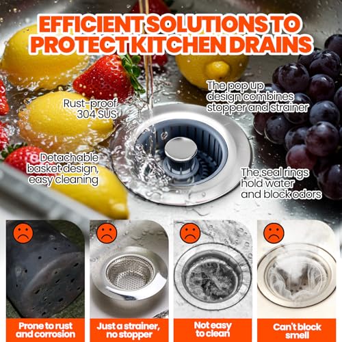 Kitchen Sink Drain Strainer & Sink Stopper (3pack / Silver)