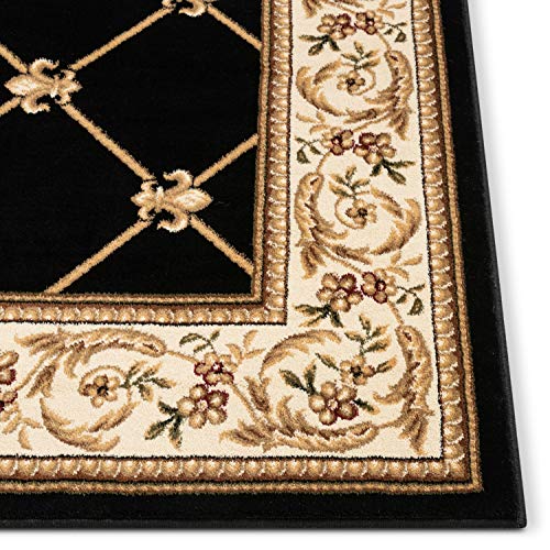 Timeless Collection Fleur De Lis Black 6x9 Luxurious Traditional French Aubusson Oriental Area Rug Perfect for Living Room Bedroom or Dining Room Easy (6'7" x 9'3" (Rectangular) / Black)