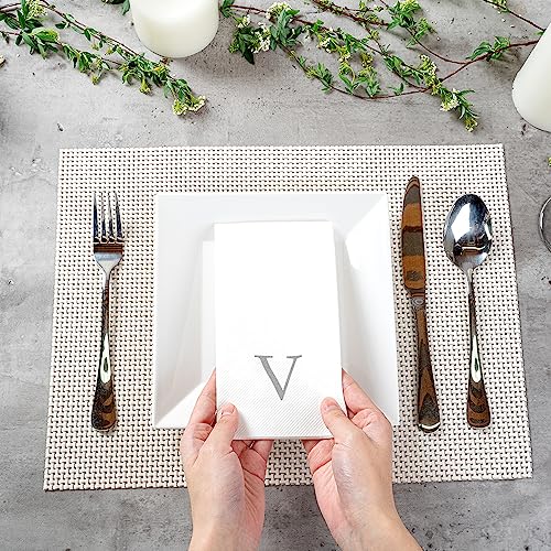Silver V White Linen Feel Guest Towel Napkin (Silver / 2000 Count / V)