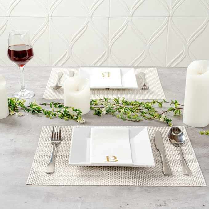 Luxenap 15.8 X 7.9 Inch Linen-Feel Guest Towels, 50 Lettered Hand Towels - Gold Letter 'B', Sans Serif Font, White Paper Dinner Napkins, airlaid, For Restrooms And Tables - Restaurantware