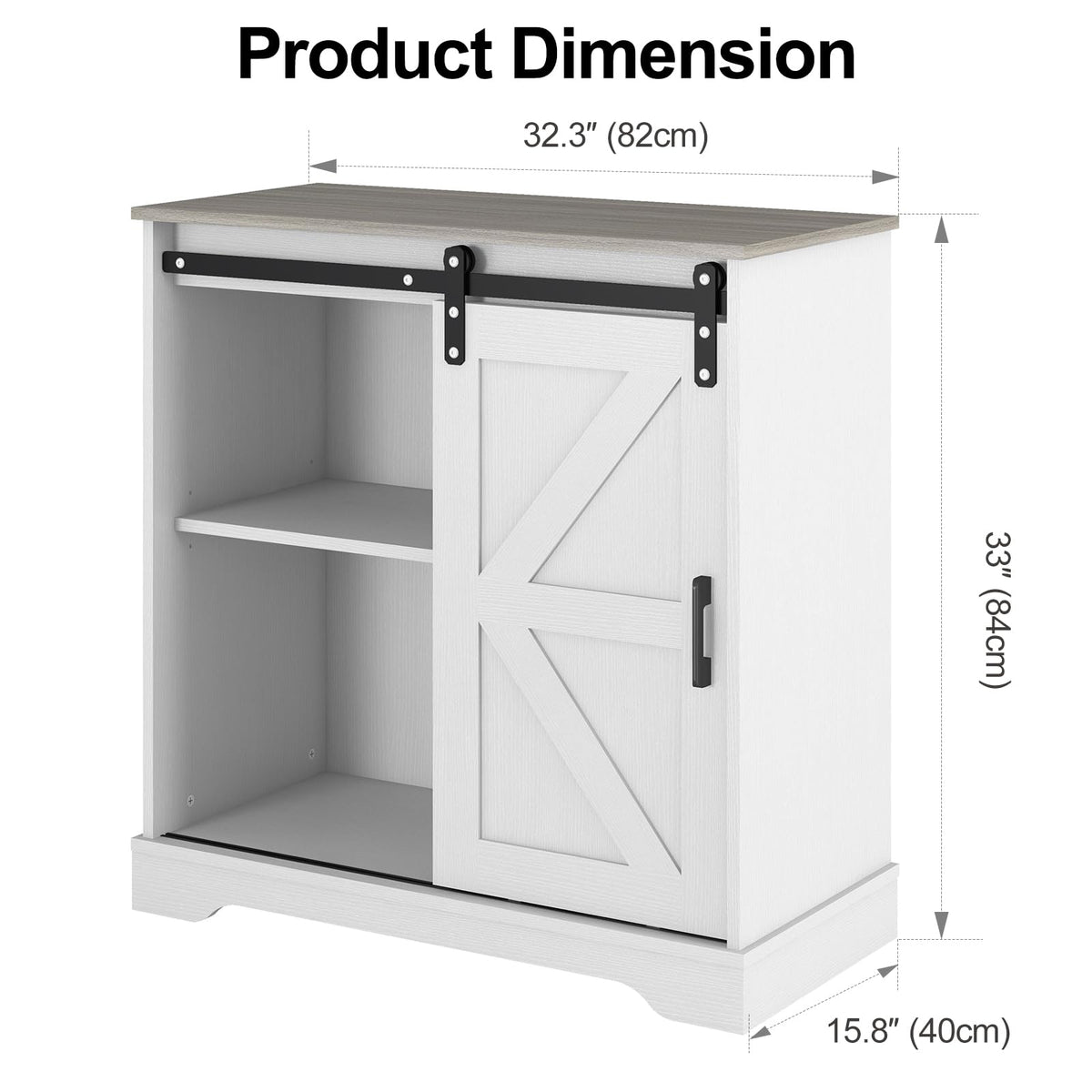 Sliding Barn Door Buffet Sideboard Storage Cabinet Coffee Bar Kitchen Farmhouse Style (White Cabinet Nature Top)