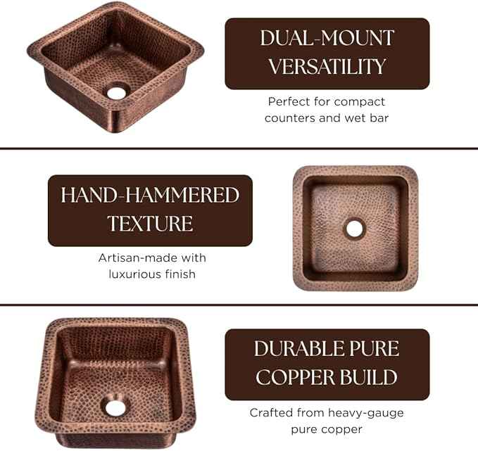 Monarch Abode Kitchen & Bar Sink – 12-inch Glasgow Dual Mount Drop in Bar Prep Sink, Hand Hammered Pure Copper Sinks, Drop in or Undermount Kitchen Sinks, Decorative Single Dual Mount Bowl