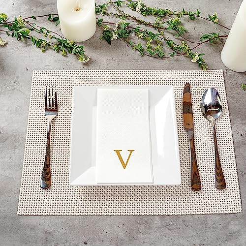 Paper Rectangle Gold Letter V Linen (Gold / 2000 Count / V)