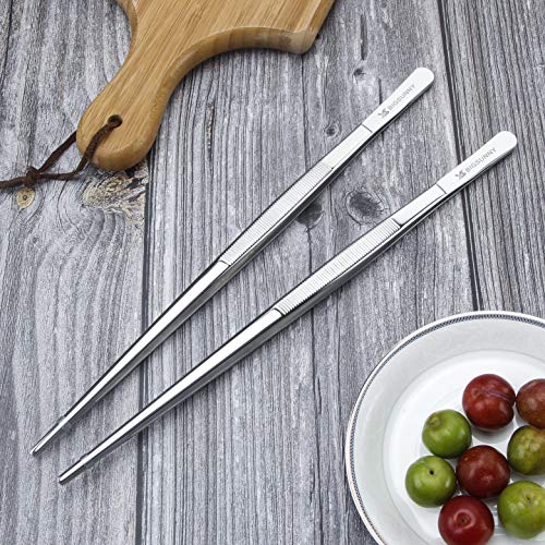 Set of 2 Kitchen Tweezers Fine Tweezer Tongs 12 Inch Stainless Steel Food Tweezer (12" Tweezers - 2 Piece Set)