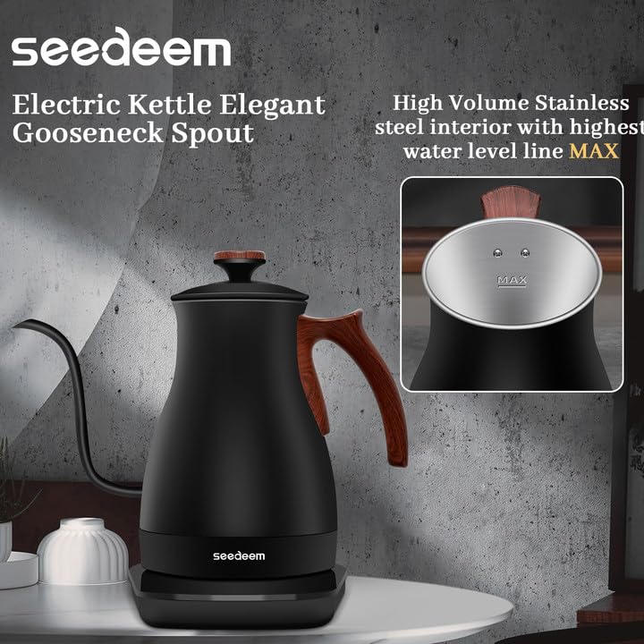 Gooseneck Electric Kettle Full Touch Screen 1200W Electric Tea & Coffee Kettle with Four Heating Modes Rapid Heating (Extra Large / Black)
