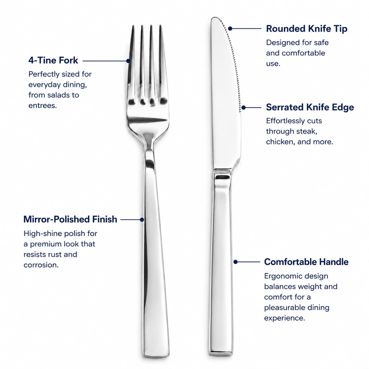 12 Piece Stainless Steel Dinner Knife and Fork Set for 6 (8.1-9.1INCHES)