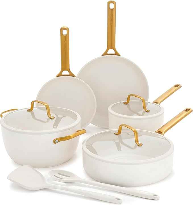 GreenPan Nonstick Reserve Pro 10 Piece Cookware Set, NSF Certified Ceramic, Hard Anodized PFAS-Free Pots & Pans Set with Lids, Stainless Steel Handles, Oven & Dishwasher Safe, Cream White