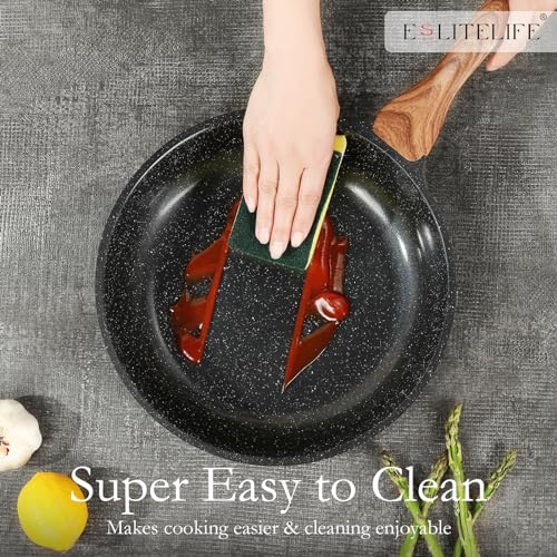Nonstick Ceramic Frying Pans Skillets Set (8"+9.5"+11" Set / Black)