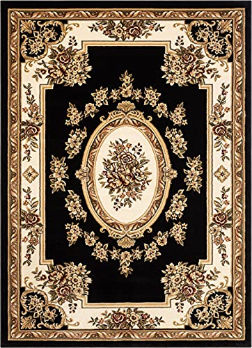 Pastoral Medallion Black French European Formal Traditional Area Rug (5'3" x 7'3" (Rectangular) / Black)