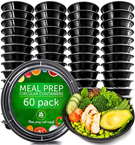 PrepNaturals 60 Pack Meal Prep Containers Reusable (60 Pack / Circular)