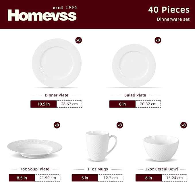HomeVss, New Bone China Embossed Rain Drops 40pc Dinnerware Set