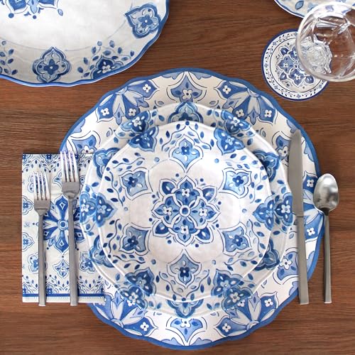 18 Piece Luxury Melamine Dinnerware Set (Moroccan Blue)