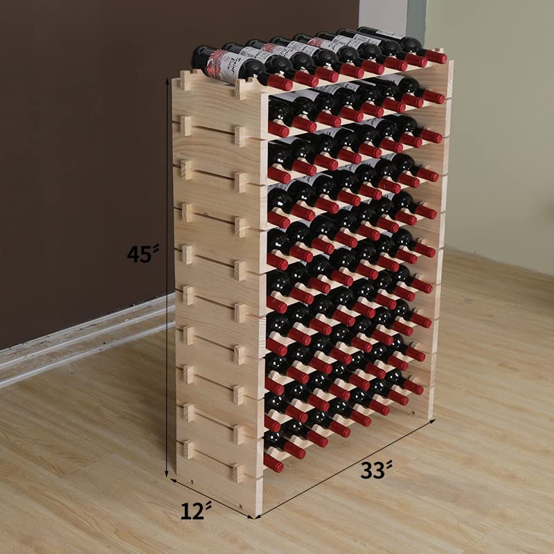 Wine Rack Cabinet Wooden Freestanding for Floor Stackable Storage Wine Bottle Holder (Natural Color / 80bottles)