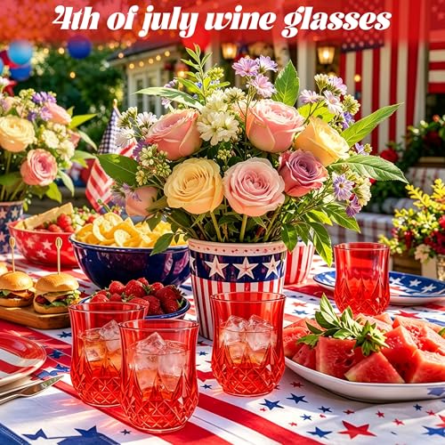 24 Pack Plastic Stemless Wine Glasses (Red)