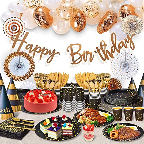 Black Gold Paper Plates Set (175 Count)