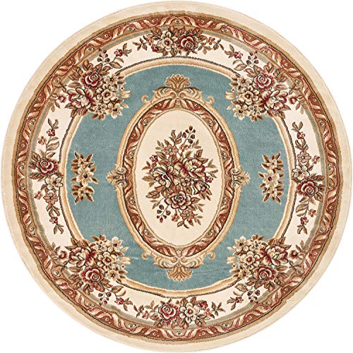 Timeless Collection Le Petit Palais Light Blue 5' Foot Round Luxurious Traditional French Medallion Oriental Area Rug Perfect fLiving Room Bedroom Dining Room Easy (5'3" (Round) / Light Blue)