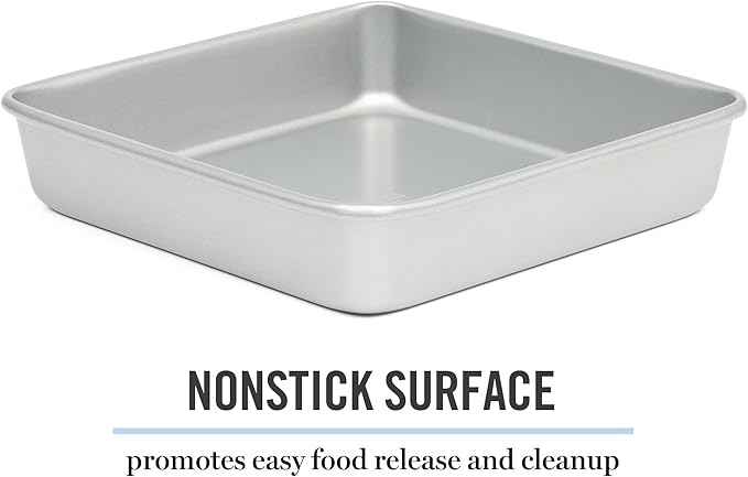 Martha Stewart Gallen 9 Inch Square Nonstick Carbon Steel Cake Pan - Silver Durable Bakeware for Cakes, Brownies & Desserts