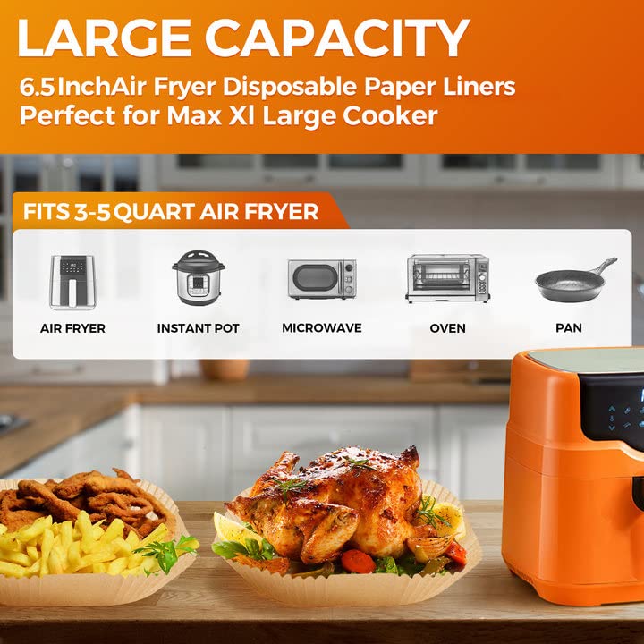100PCS 6.5IN Square Air Fryer Paper Liners Disposable for 3 (6.5 inch Square)