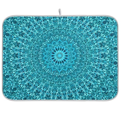Super Absorbent Dish Drying Mat (Mandala Turquoise Teal Blue Green / 18" x 24")