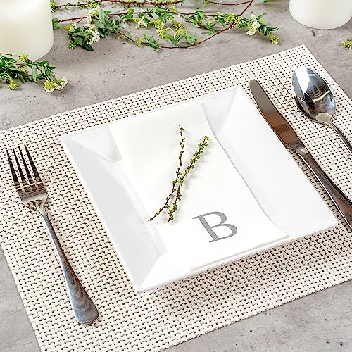 Paper Rectangle Silver Letter B Linen (Silver / 50 Count / B)