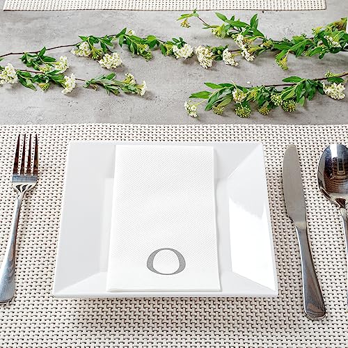 Silver O White Linen Feel Guest Towel Napkin (Silver / 2000 Count / O)