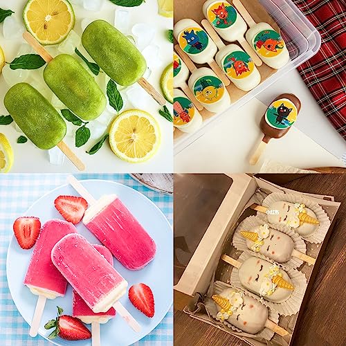 3 Set Popsicles Molds with Lids and 100 Pcs Wooden Popsicles Sticks (White / Standard Size)