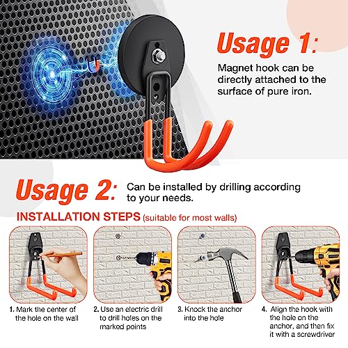 4Pcs Large Strong Magnetic Hooks for Hanging Heavy Duty (3.5" Magnet-4 Pack Larger J Hooks-Orange)