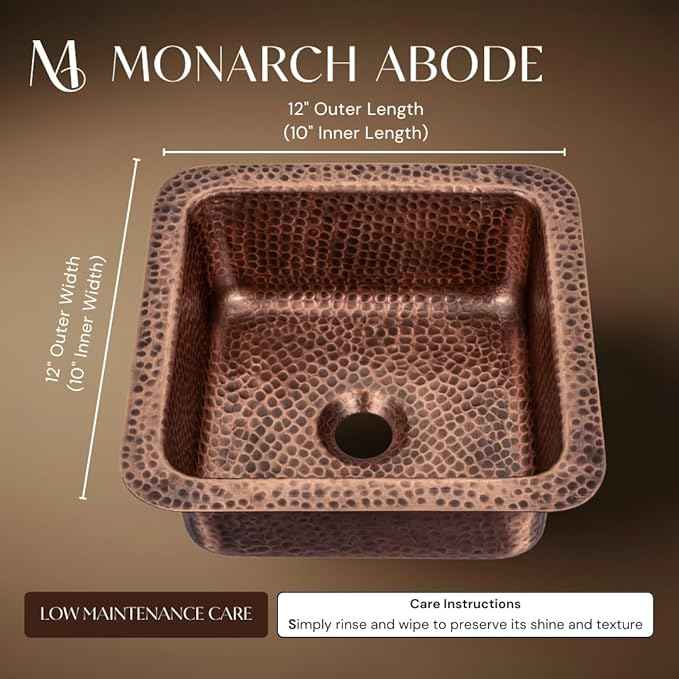 Monarch Abode Kitchen & Bar Sink – 12-inch Glasgow Dual Mount Drop in Bar Prep Sink, Hand Hammered Pure Copper Sinks, Drop in or Undermount Kitchen Sinks, Decorative Single Dual Mount Bowl