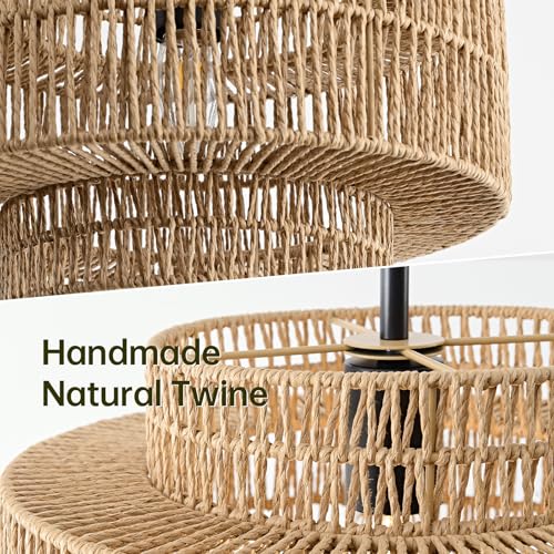 12.4" Rattan Pendant Light for Kitchen Island (Brown+Black Hardware / 12.4" 1-Light)