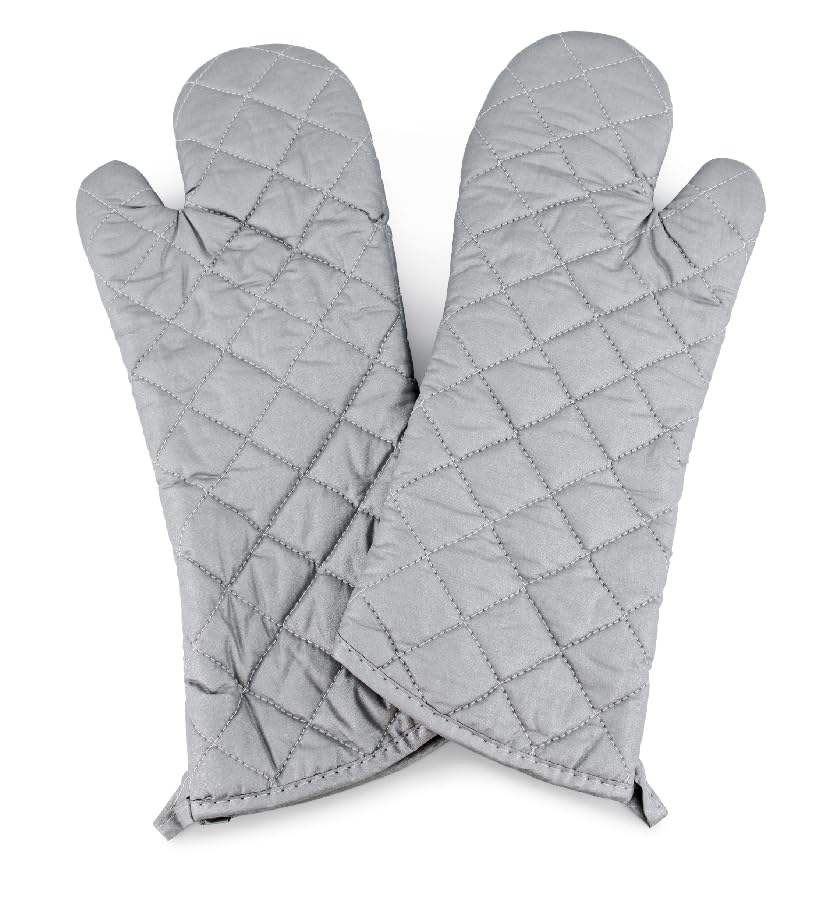 17 Inch Extra Long Heat Resistant Oven Gloves New Cotton Oven Mitts Kitchen Gloves High Temperature Cooking Tool BBQ Gloves (Silver / 17 Inch)