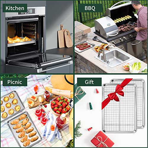 Small Baking Sheet with Rack Set [2 Cookie Sheets + 2 Baking Racks]