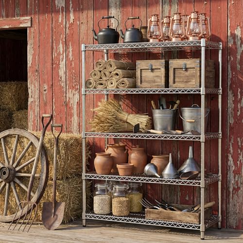 MZG 1750 lbs 5 Tier Storage Rack Metal Wire Shelving Unit (5 Tiers, 15.7"D x 45.3"W x 70.4"H / Chrome)