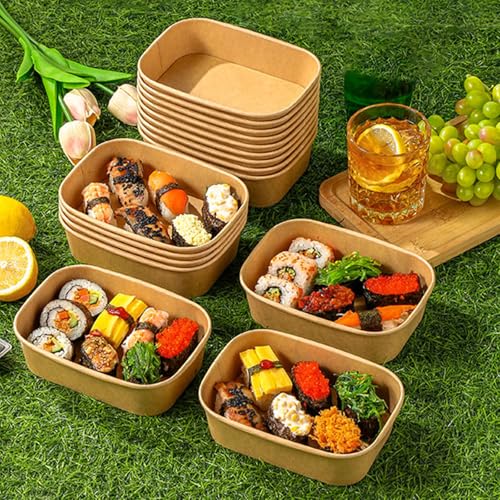 50 Pack 29oz Disposable Kraft Paper Bowls【with Lids and Forks】 (50 Count)