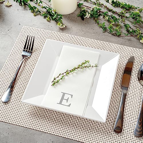 Paper Rectangle Silver Letter E Linen (Silver / 50 Count / E)