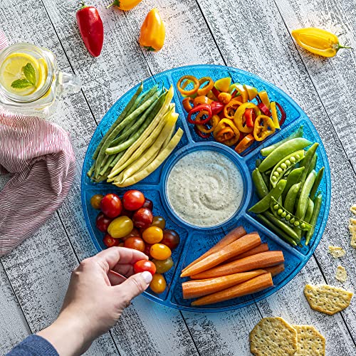 6 Sectional Round Plastic Serving Tray (Blue)