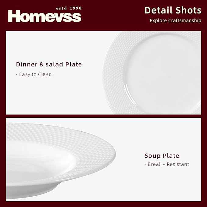 HomeVss, New Bone China Dinnerware Set, Embossed Rain Drops Design, 20pc Set