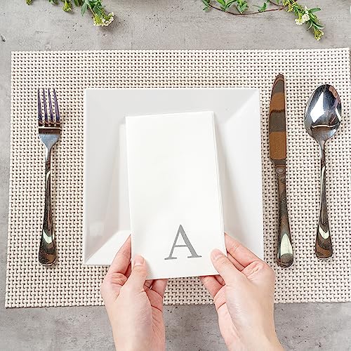 Paper Rectangle Silver Letter A Linen (Silver / 50 Count / A)