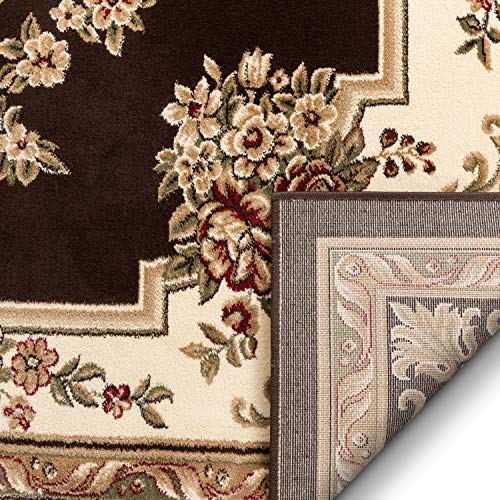 Timeless Collection Le Petit Palais Brown 3x5 Luxurious Traditional French Aubusson Medallion Oriental Area Rug Perfect for Living Room Bedroom or Dining Room Easy (3'11" x 5'3" (Rectangular) / Brown)