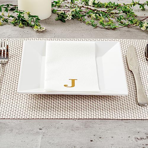 Paper Rectangle Gold Letter J Linen (Gold / 2000 Count / J)
